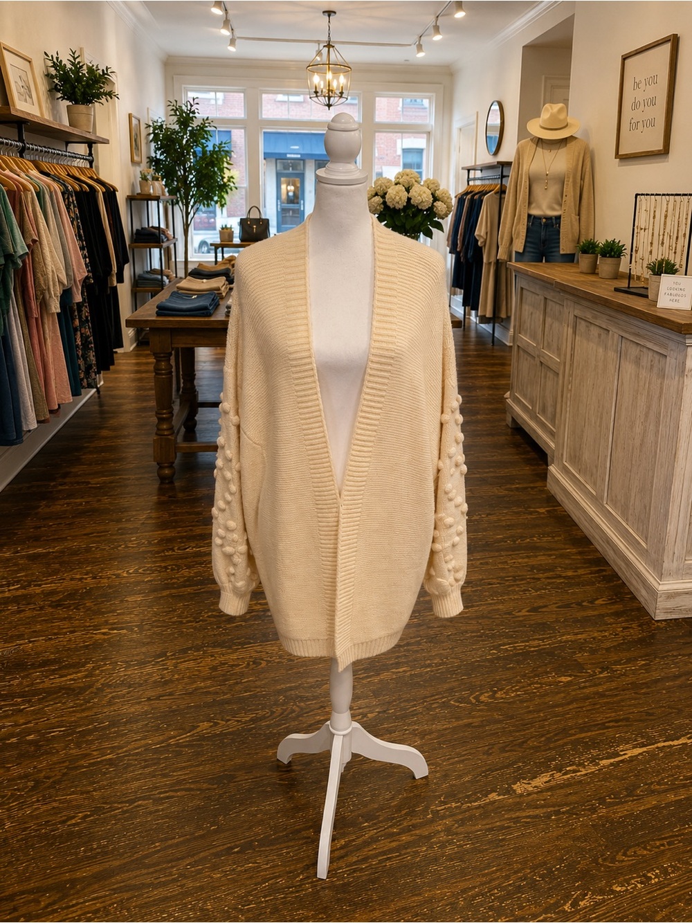 Umgee Cream Oversized Open Front Cardigan Sweater Size Large Textured
